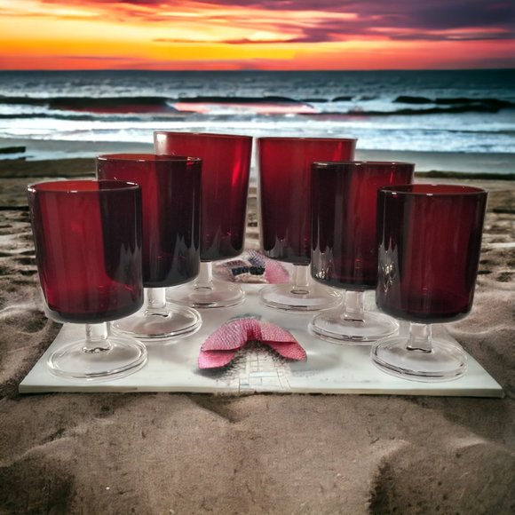 CRISTAL D'ARQUES Ruby Red Glasses Water/Wine/Cordial ,Cavalier Starter Set - Picture 6 of 11